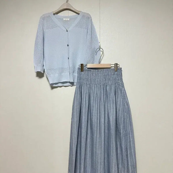 [BUNJANG] DKNY 25 Smoke Banding Linen Flare Skirt / DKNY 25 스모크밴딩 린넨 플레어스커트