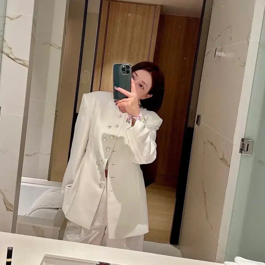 [BUNJANG] JS New York Style Linen Jacket with Round Button and Corsage Detail / js뉴욕스타일세일(당일발송)라운드 단추 포인트 코사지탈부착! 린넨자켓