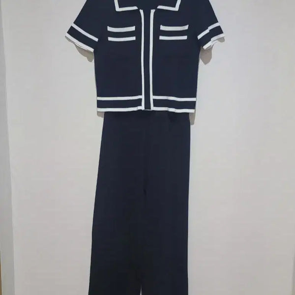 [BUNJANG] Color-Blocked Lace Wide Knit Set / (거의새거)배색 레이스 와이드 니트 세트