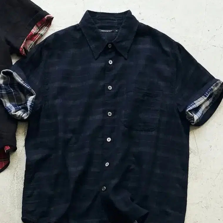[BUNJANG] Hatching Room Arrow Shirt Two Face Check Blue Black / [3]해칭룸 애로우 셔츠 투페이스 체크 블루 블랙
