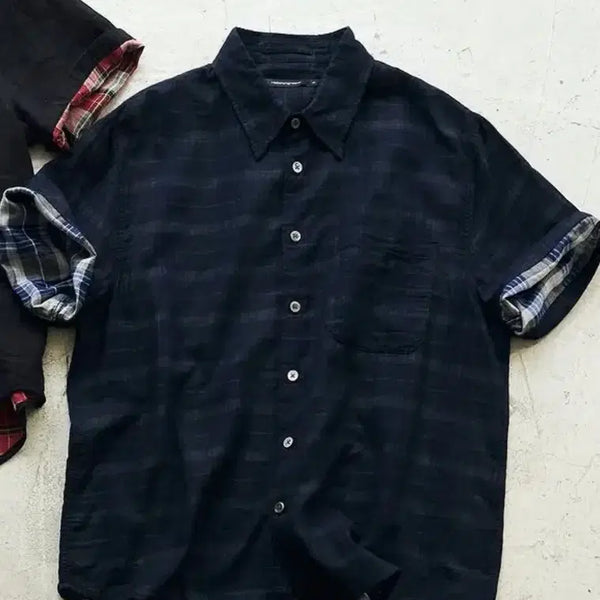 [BUNJANG] Hatching Room Arrow Shirt Two Face Check Blue Black / [3]해칭룸 애로우 셔츠 투페이스 체크 블루 블랙
