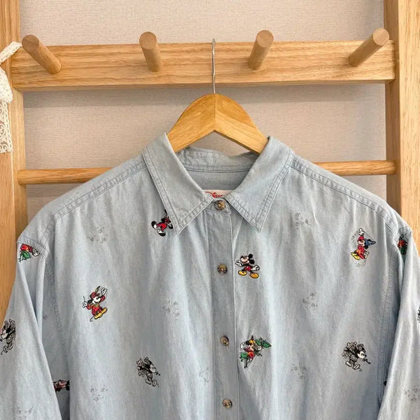 [BUNJANG] Disney Embroidered Oversized Shirt / 디즈니 자수 오버핏셔츠