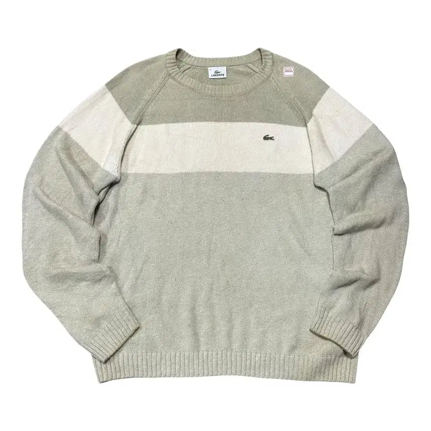 [BUNJANG] Lacoste Japan Colorblock Crewneck Cotton Linen Knit / (바배) LACOSTE 라코스테 재팬 배색 크루넥 코튼 린넨 니트