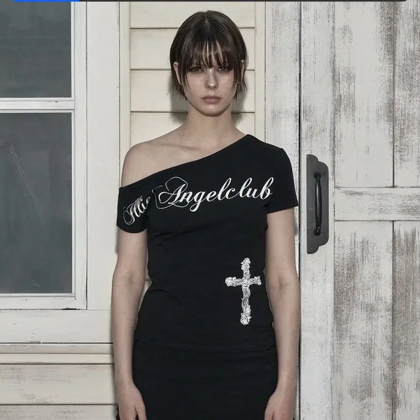 [BUNJANG] Illiog Angel One Shoulder T-Shirt / 일리오 엔젤 원숄더 티셔츠 고스