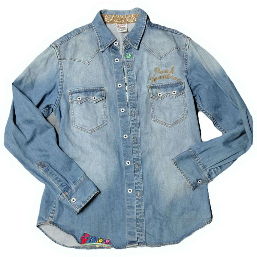 [BUNJANG] Punk Drunkers Unisex Japanese Vintage Punk Denim Jacket / 뒷자수 대장 남녀공용 일본 빈티지 펑크 청자켓 지뢰계 갸루 y2k Punk Drunkers