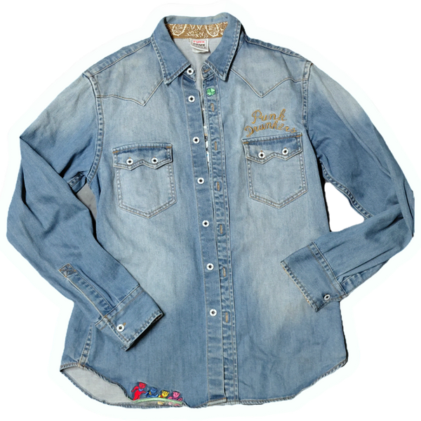 [BUNJANG] Punk Drunkers Unisex Japanese Vintage Punk Denim Jacket / 뒷자수 대장 남녀공용 일본 빈티지 펑크 청자켓 지뢰계 갸루 y2k Punk Drunkers