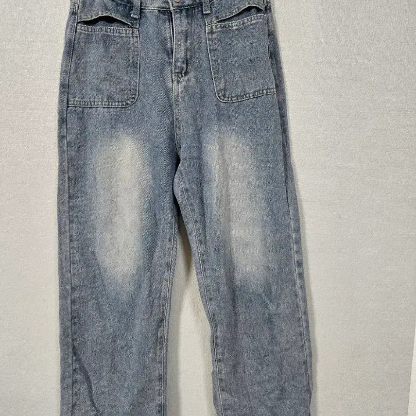 [BUNJANG] Wider Denim Pants with Front Pocket (Washed) - Size M / 워싱 앞포켓 와이더 데님팬츠 M