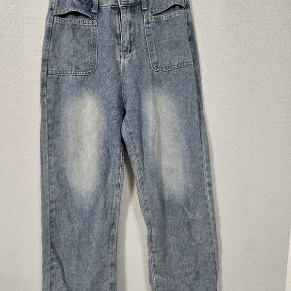 [BUNJANG] Wider Denim Pants with Front Pocket (Washed) - Size M / 워싱 앞포켓 와이더 데님팬츠 M