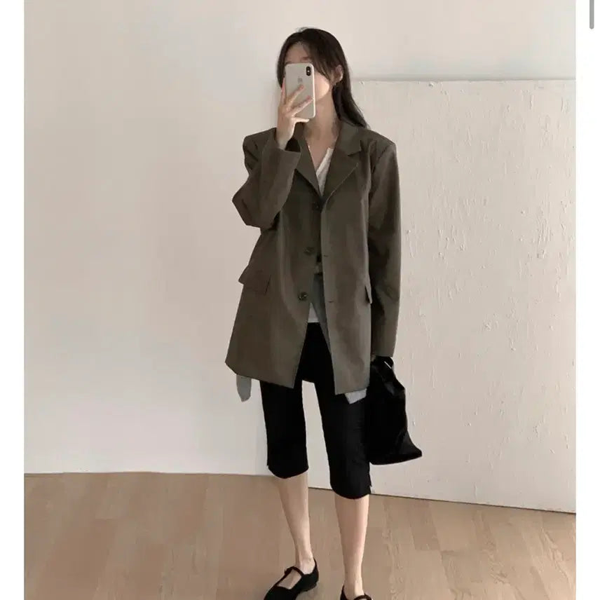 [BUNJANG] Laurenhi Marceau Leather Single Midi Jacket / 로렌하이 마르소 레더 싱글 미디 자켓 M