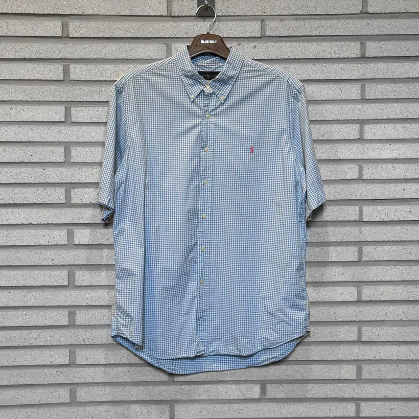 [BUNJANG] Polo Ralph Lauren Checked Detail Short Sleeve Shirt Sky Blue / 폴로 반팔 셔츠 체크 격자 디테일 스카이블루