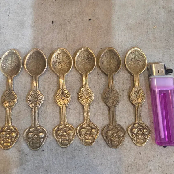 [BUNJANG] Antique Brass Apothecary Spoons / Tea Spoons (Set of 6) / 옛날 동 약스푼 / 차스푼 6점