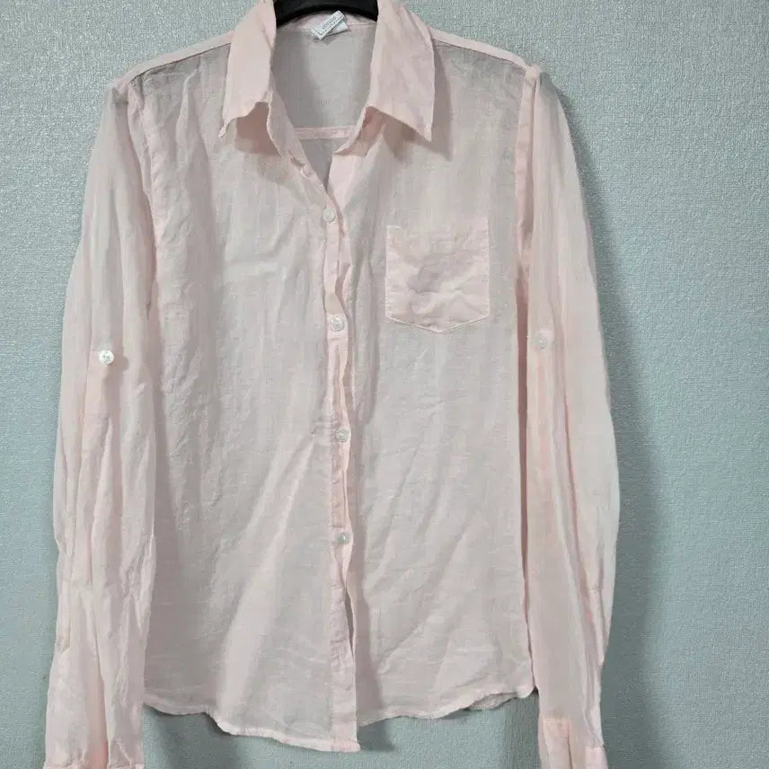 [BUNJANG] Light Pink Cotton Long-Sleeve Shirt (55-66) / 연핑 아사면 긴팔셔츠 55~66