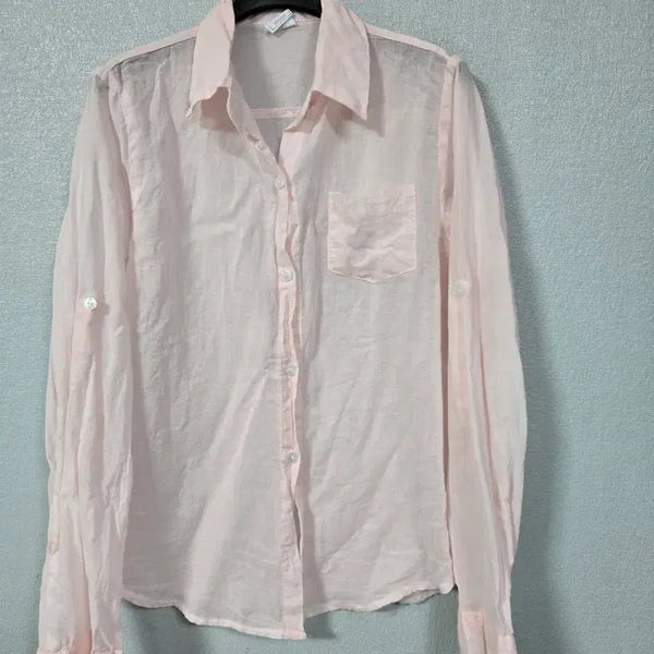 [BUNJANG] Light Pink Cotton Long-Sleeve Shirt (55-66) / 연핑 아사면 긴팔셔츠 55~66
