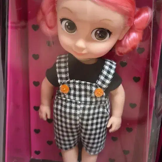 [BUNJANG] Riya Doll Pink Hair Check Overalls 30cm / 리야 인형 핑크머리 체크 멜빵
