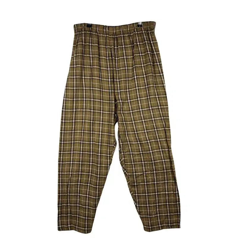 [BUNJANG] Vintage Brown Check Cotton Pants (3L-4L) / 빈티지 브라운 체크 밴딩 팬츠 [3L~4L] 코튼 100% 체크팬츠/밴딩팬츠/와이드팬츠/코튼팬츠/빈티지팬츠/체크바지/일본빈티지/빅사이즈팬츠/3L/4L/캐주얼룩/데일리룩/내추럴룩