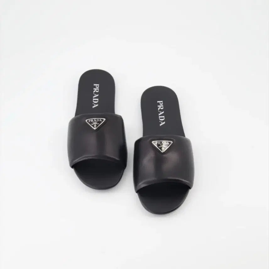 [BUNJANG] Prada Triangle Logo Leather Mules Slippers Black Size 39 / 프라다 삼각 로고 레더 뮬 슬리퍼 슬라이드 블랙 39사이즈