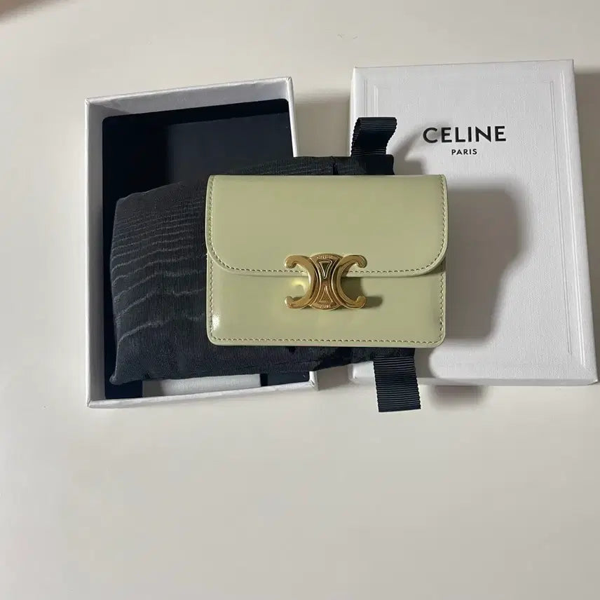 [BUNJANG] Celine Triomphe Flap Card Holder Almond Green Shiny Calfskin / 셀린느 카드 홀더 플랩 트리옹프 새상품