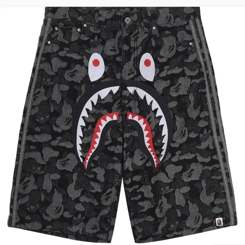 [BUNJANG] Adidas x Bape Shark Denim Shorts Black / [S]아디다스 x 베이프 샤크 데님 쇼츠 블랙 - US 사이즈