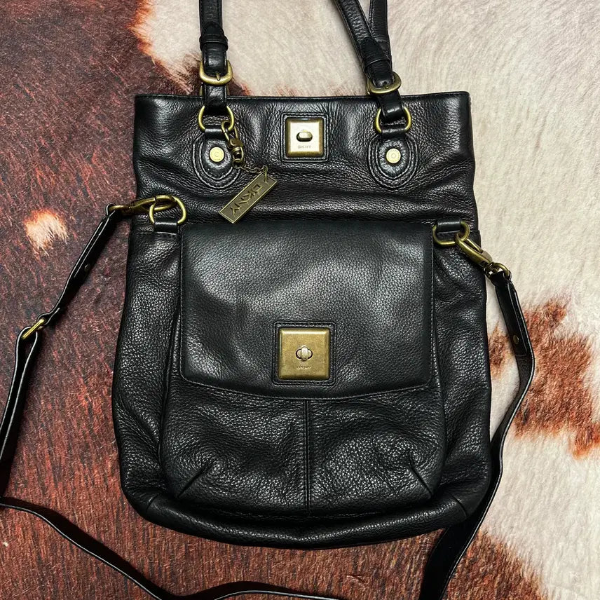 [BUNJANG] DKNY Leather Two-Way Tote Bag Black / [DKNY] 소가죽 투웨이 토트백 블랙