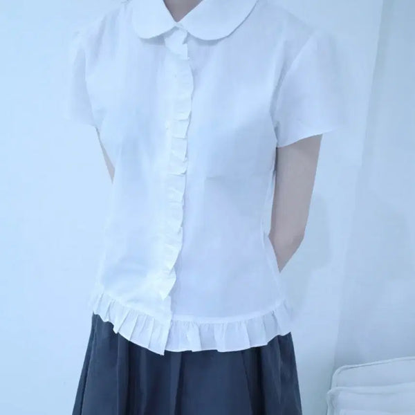 [BUNJANG] Moke White Frill Blouse / 묘랑 화이트 프릴 블라우스 moke frill bl