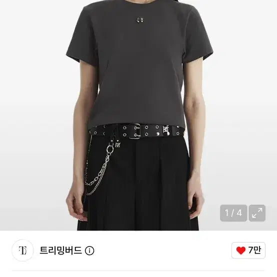 [BUNJANG] Trimingbird Piercing Slim-Fit T-Shirt [Charcoal] / 트리밍버드) Piercing Slim-Fit T-Shirt [ Charcoal ] 트리밍버드 피어싱 슬림핏 반팔 티셔츠2사이즈