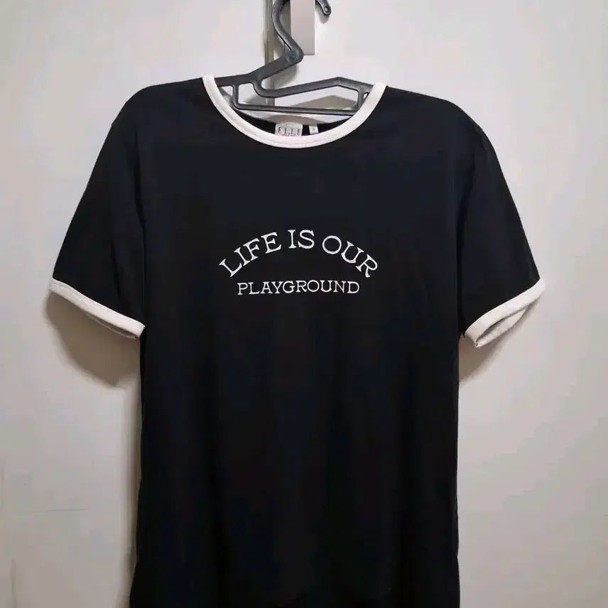 [BUNJANG] Elle Girl Lettering Color-Block Short-Sleeve T-Shirt / 엘르걸 레터링 배색 반팔티 Y2K 스트릿 티셔츠