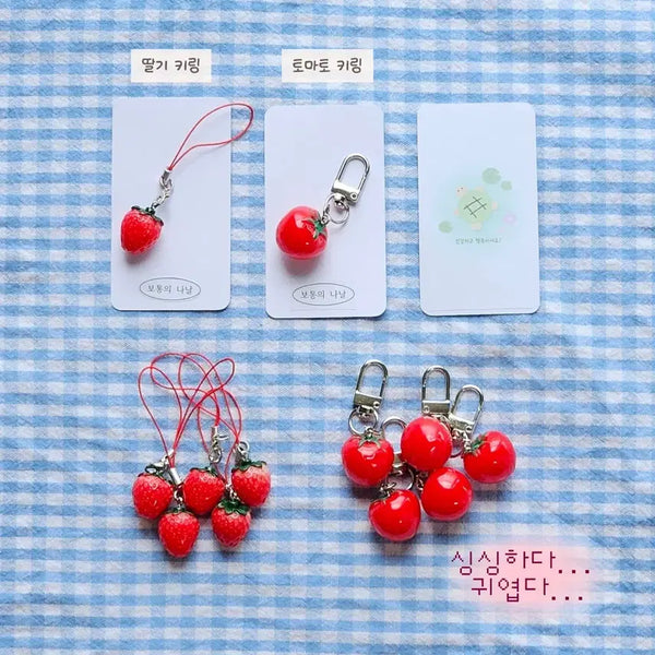 [BUNJANG] Lucky Turtle Charm - Strawberry / Tomato / 딸기 키링 / 토마토 키링 - 행운 거북이