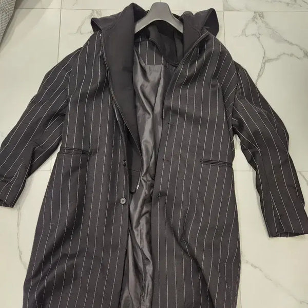 [BUNJANG] Juun.J Striped Hood Layered Coat / juun j 스트라이프 후드 레이어드 코트