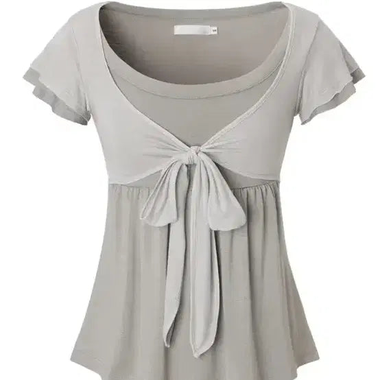 [BUNJANG] 3Times Soft Ribbon Top Grey S / 쓰리타임즈 소프트 리본 탑 그레이 s