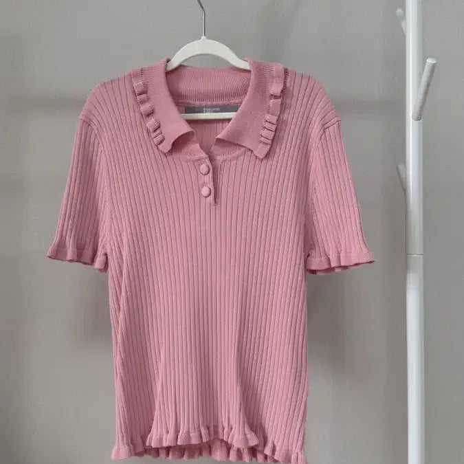 [BUNJANG] 8 Seconds Pink Frill Collar Short Sleeve Knit S / 새상품 에잇세컨즈 핑크 프릴 카라 반팔 니트