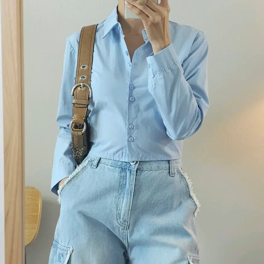 [BUNJANG] (F)comme ca Women's Long-Sleeve Shirt with Back Banding, Cropped Slim Fit / (F)comme ca 여성 긴팔 셔츠 뒷밴딩 크롭 슬림핏