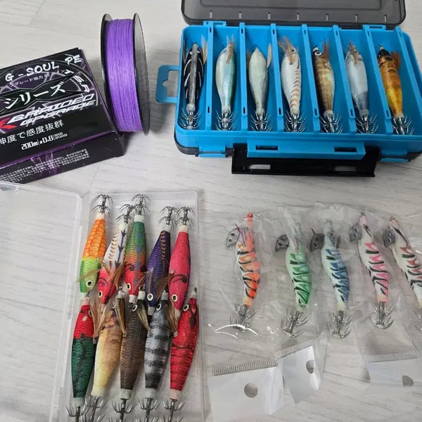 [BUNJANG] X8 Braided Fishing Line & Eging Lure Set / X8 0.8호 합사 200M 쭈꾸미 갑오징어 에기 새우 에기 쭈갑 낚시