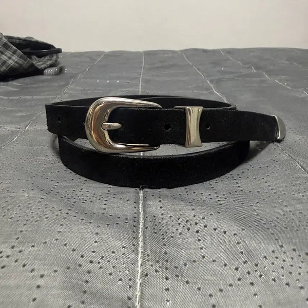 [BUNJANG] Black Suede Belt Silver Buckle / (새상품)블랙 스웨이드 벨트 실버 버클