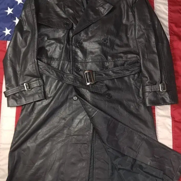 [BUNJANG] 1990s Genuine Leather Double Trench Coat / 90's 국내산 일본수출용 리얼레더 더블 바바리 트렌치 코트