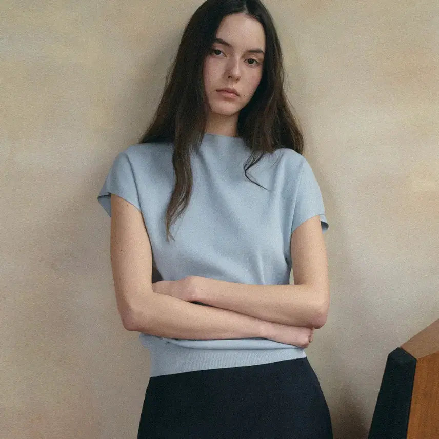 [BUNJANG] Angelo Bianco Natti Short Sleeve Knit Top / 안젤로비안코(angelo bianco) 나띠 반팔 니트탑 프리사이즈