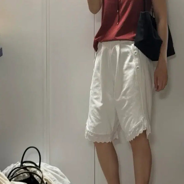 [BUNJANG] VIA PLAIN Eden Cotton Shorts White / 비아플레인 에덴코튼숏츠
