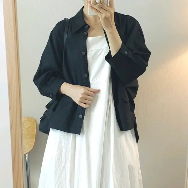 [BUNJANG] VERAWANG Linen 7/8 Sleeve Oversized Shirt Black / (M)베라왕 여성 마 린넨 7부 오버핏 셔츠 블랙