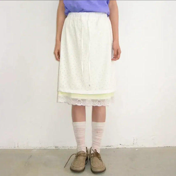 [BUNJANG] Ronron Dot Layered Lace Skirt White / 론론 도트 레이어드 레이스 스커트 화이트