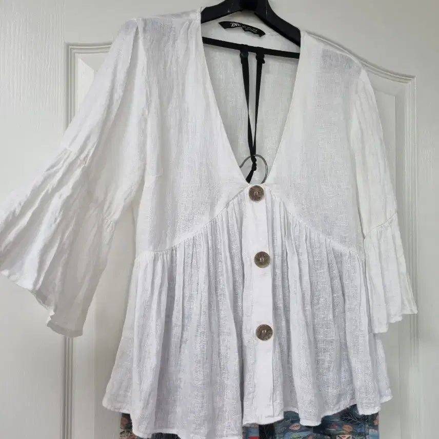 [BUNJANG] ZARA Linen Blouse White / 자라 린넨블라우스