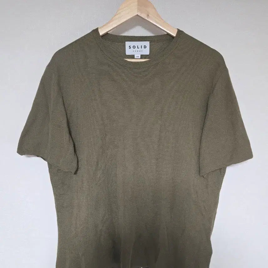 [BUNJANG] Solid Homme Knit Short Sleeve T-Shirt Khaki Size 48 / 솔리드옴므 니트 반팔 48 카키