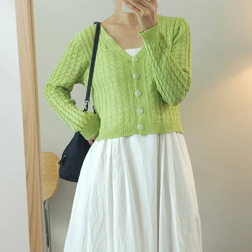 [BUNJANG] Women's V-Neck Long-Sleeve Cardigan / (F)여성 브이넥 긴팔 가디건