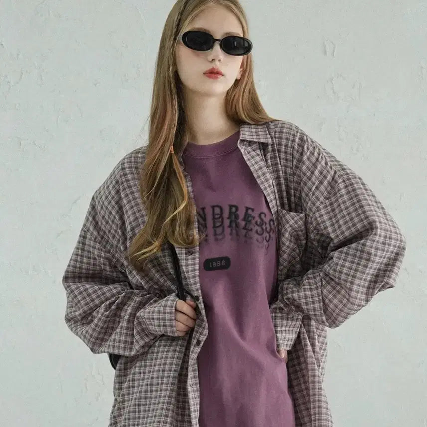[BUNJANG] Urban Dress Oversized Check Shirt Pink / 어반드레스 오버핏 체크 셔츠 핑크