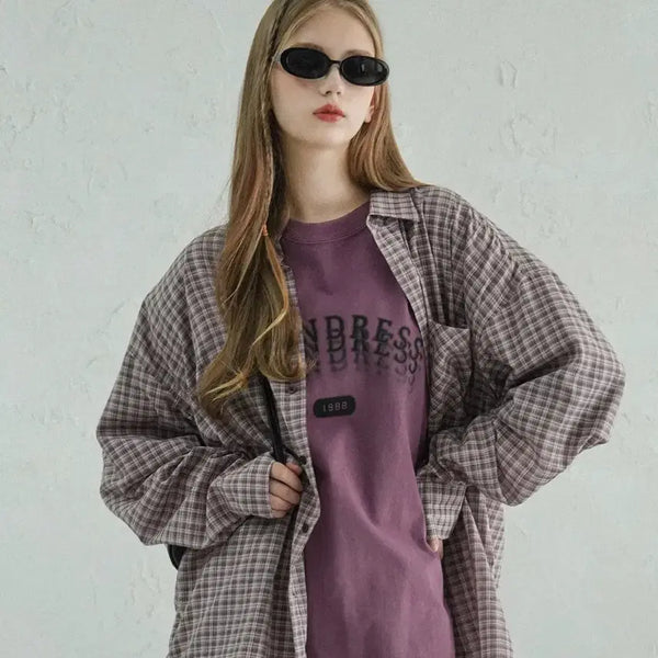 [BUNJANG] Urban Dress Oversized Check Shirt Pink / 어반드레스 오버핏 체크 셔츠 핑크