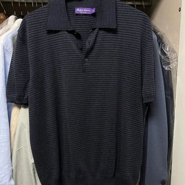 [BUNJANG] Ralph Lauren Purple Label Striped Short-Sleeve Polo Shirt XL / 랄프로렌 퍼플라벨 PK 반팔 카라 스트라이프 티셔츠 XL