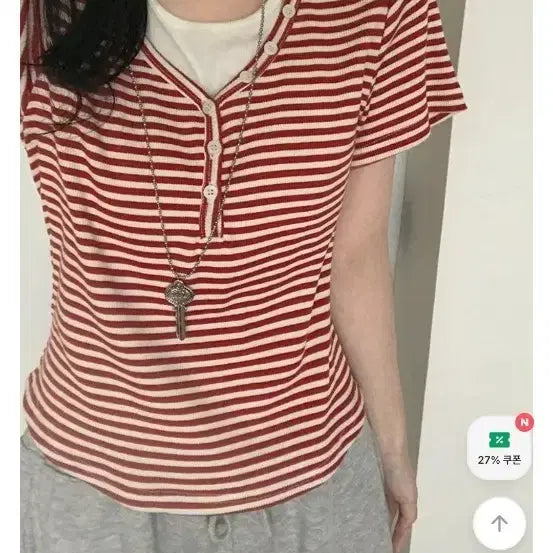 [BUNJANG] Striped Short-Sleeve Set Halter Top T-Shirt / 캔디 홀터나시 스트라이프반팔 세트티셔츠 싸게 팝니다
