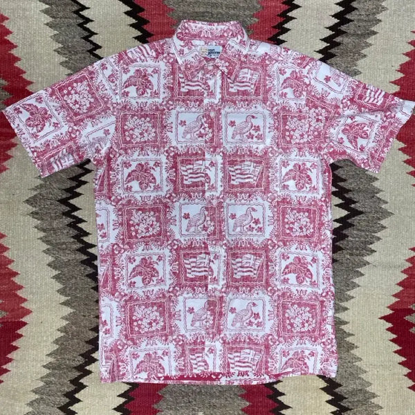 [BUNJANG] Rain Spooner 80s Nude Tag Hawaiian Shirt White/Red XS / 80s 레인 스푸너 누드 골드 태그 하와이안셔츠 화이트레드 XS