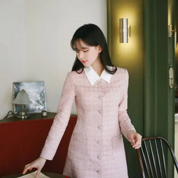 [BUNJANG] Milk Cocoa Pink Tweed Dress (Detachable Collar) / 밀크코코아 핑크 트위드 원피스 (카라탈부착)
