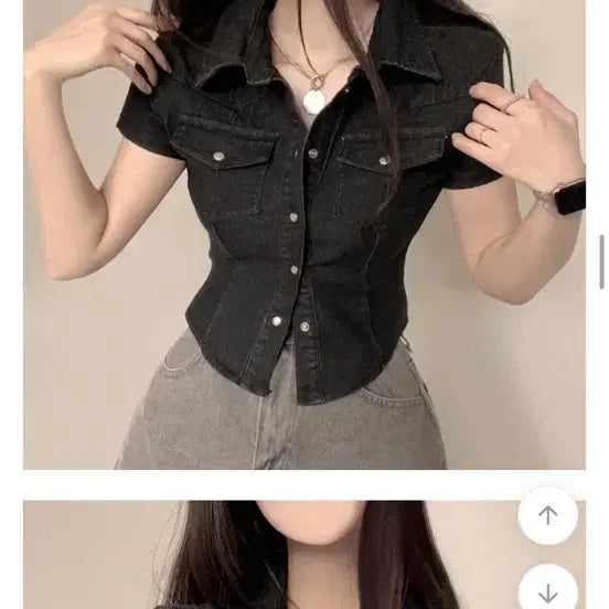 [BUNJANG] Ablley Cropped Denim Shirt Jacket Black / 에이블리 크롭 데님 셔츠 자켓