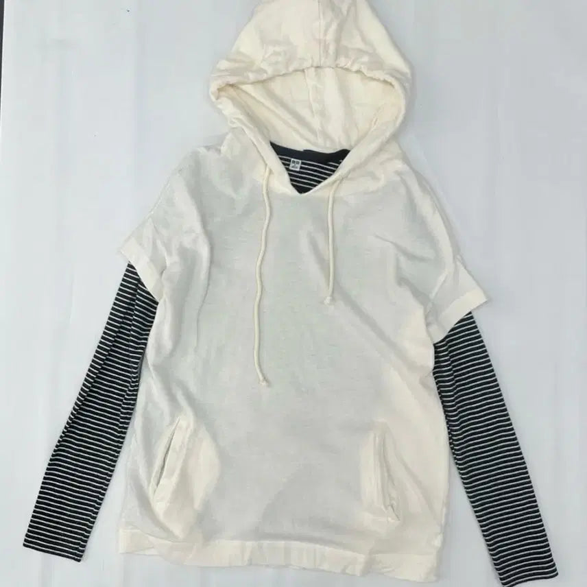 [BUNJANG] Layered Coordination Set - Short Sleeve Hoodie & T-Shirt / 레이어드 코디 세트