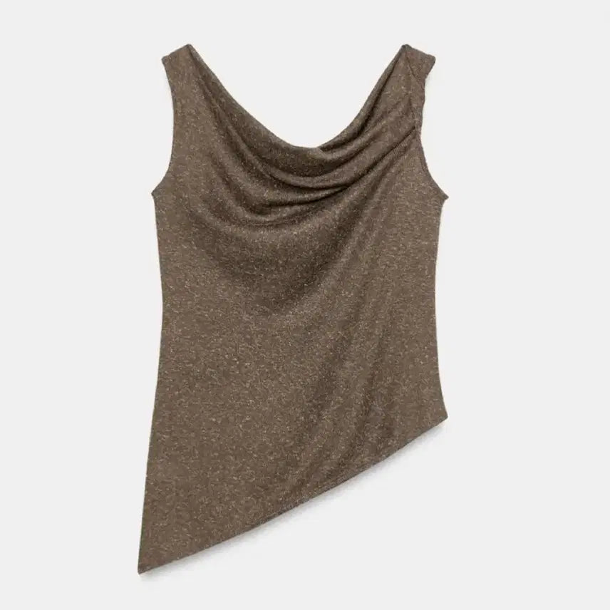 [BUNJANG] Chiffon Shirring Brown Off-Shoulder Blouse - New Arrival / 쉬폰 셔링 브라운 오프숄더 새상품
